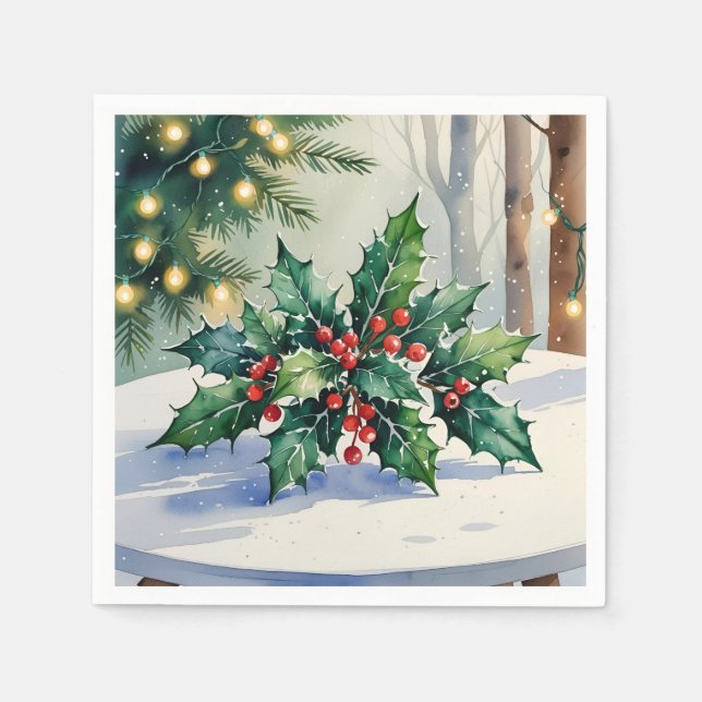 Christmas Mistletoe Holiday Watercolor Napkin (Front)