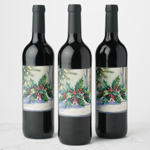 Christmas Mistletoe Holiday Watercolor Wine Label