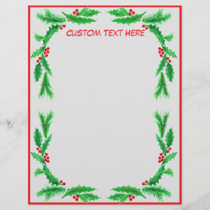 Christmas Mistletoe Holly Decorative Personalised  Custom Letterhead