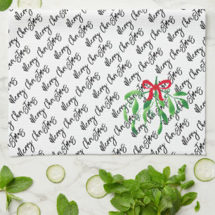 Christmas Mistletoe Kiss NAME Festive Holiday Fun Tea Towel