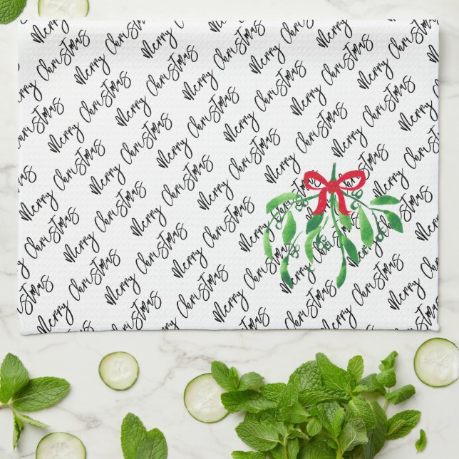 Christmas Mistletoe Kiss NAME Festive Holiday Fun Tea Towel (Folded)