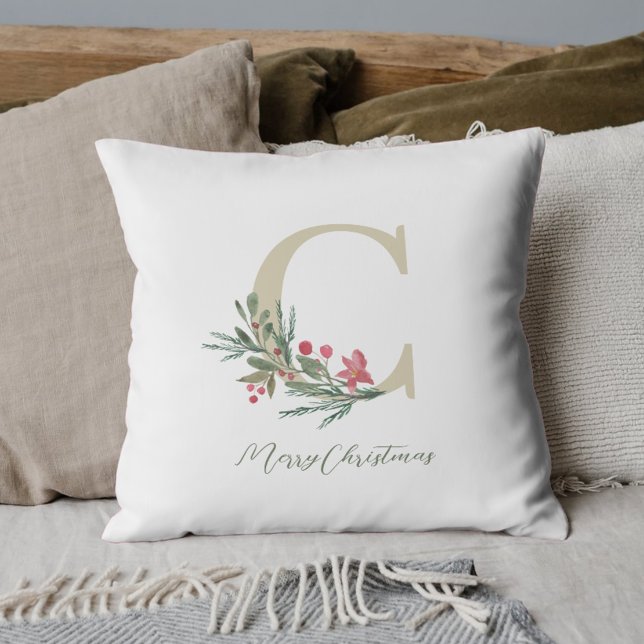 Christmas Mistletoe Monogram Holiday Gift Cushion (Creator Uploaded)