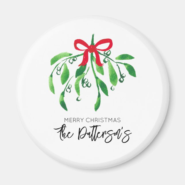 Christmas Mistletoe Name Festive Red Green Fun Magnet (Front)