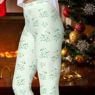Christmas Mistletoe on Honeydew Leggings