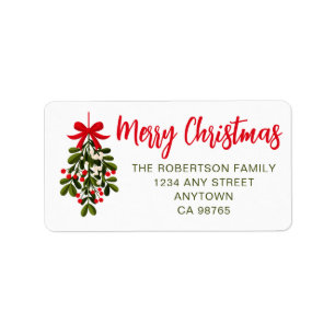 Christmas mistletoe red bow label