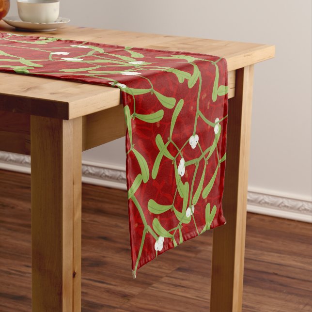 Christmas Mistletoe Red Table Runner (In Situ)