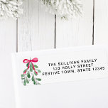 Christmas Mistletoe Return Address<br><div class="desc">This festive return address label is decorated with green watercolor mistletoe and a red ribbon. 
Easily Customisable.
Original Watercolor © Michele Davies.</div>