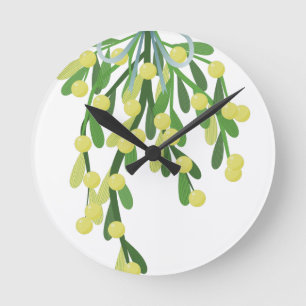 christmas mistletoe round clock