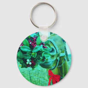 Christmas Mistletoe Teal Horse Key Ring