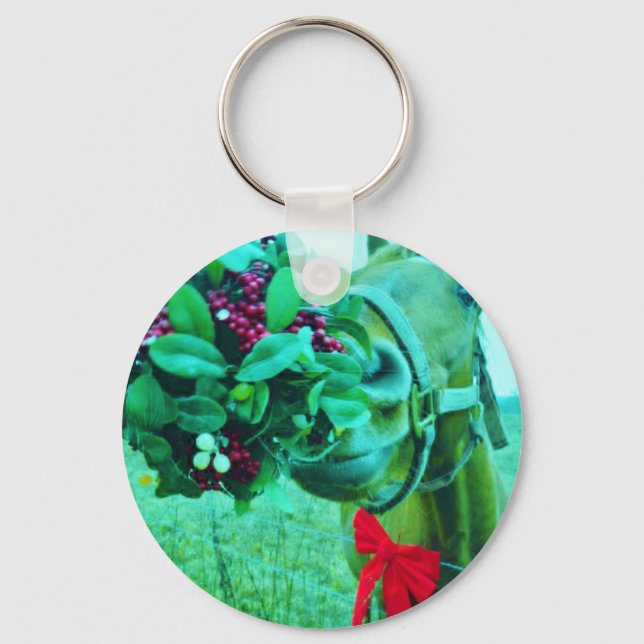 Christmas Mistletoe Teal Horse Key Ring (Front)