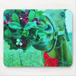 Christmas Mistletoe Teal Horse Mouse Mat