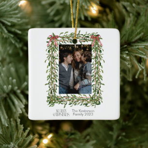 Christmas Mistletoe Trellis Photo  Ceramic Ornament