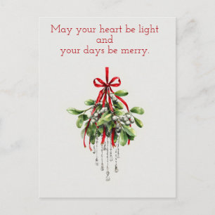 Christmas Mistletoe, watercolor Christmas  Holiday Postcard