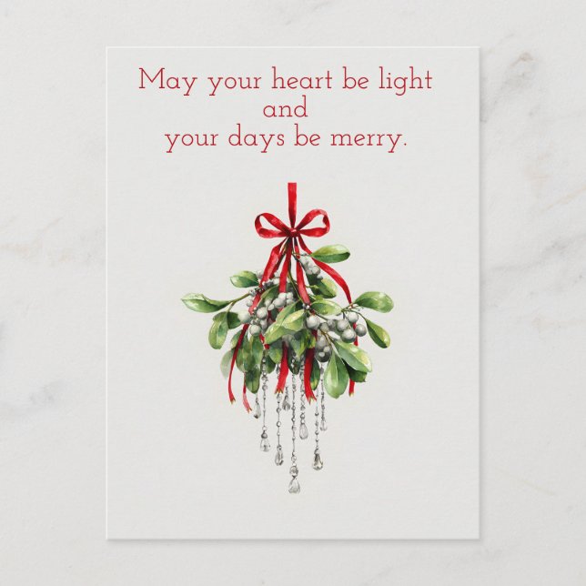 Christmas Mistletoe, watercolor Christmas  Holiday Postcard (Front)