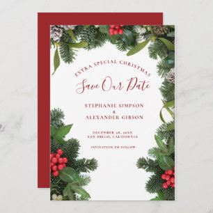 Christmas Mistletoe Wedding Save The Date Card