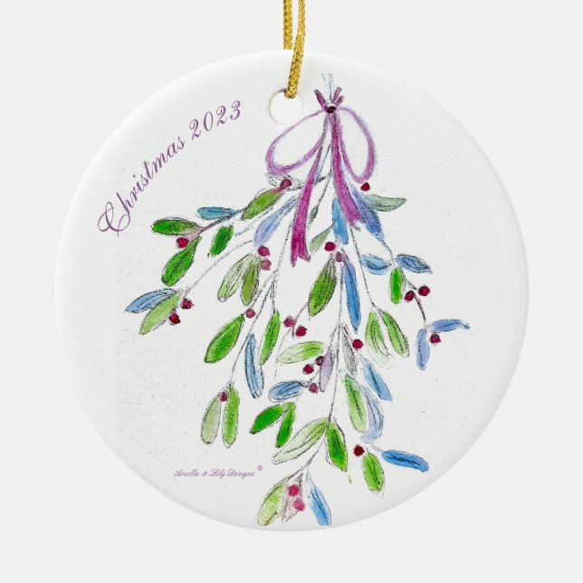 Christmas Mistletoe with poem Ceramic Tree Decoration (Front)