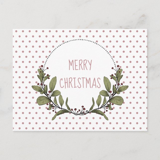 Christmas Mistletoe Wreath Pink Green Holiday (Front)