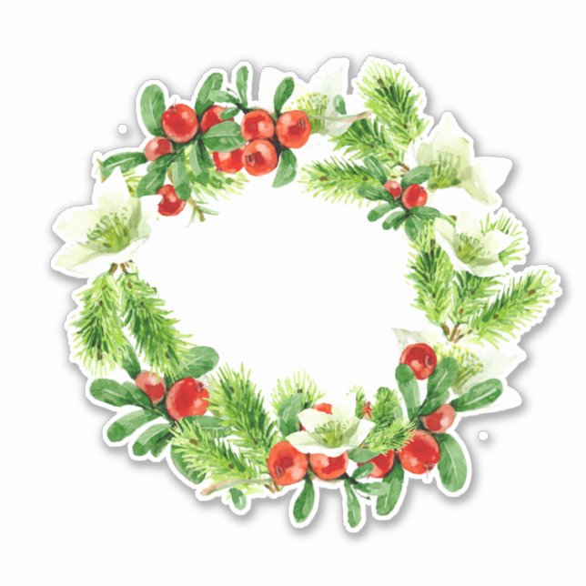 Christmas mistletoe wreath watercolor illustration (Front)