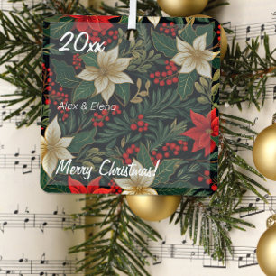 Christmas mistletoes photo Metal Square Ornament