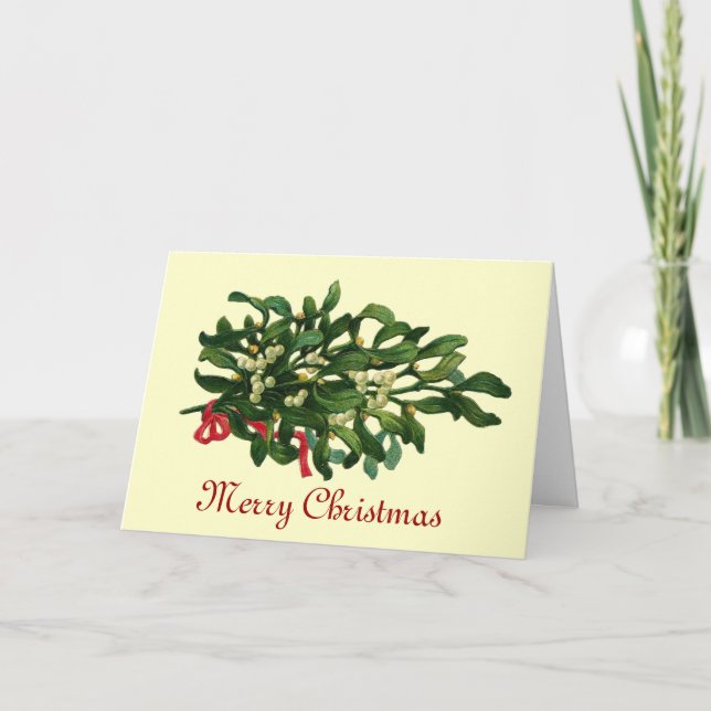 CHRISTMAS MISTLETOES WITH RED RIBBON CARD (Front)