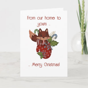 Christmas Mitten with Cute Fox Holiday Card