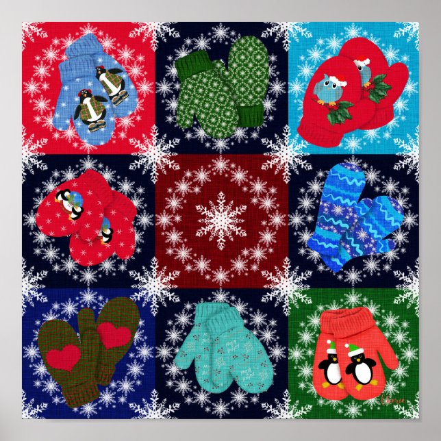 Christmas Mittens Collection Whimsical  Poster (Front)