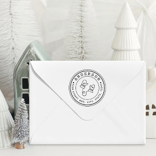 Christmas Mittens Family Name Circular Address Self-inking Stamp