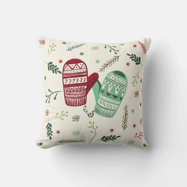 Christmas Mittens Ornament Cushion (Front)
