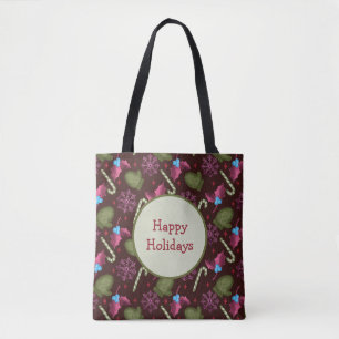 Christmas Mittens, Snowflakes, Peppermint Sticks Tote Bag