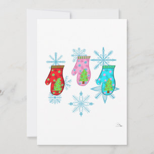 Christmas mittens_white Flat Holiday Card