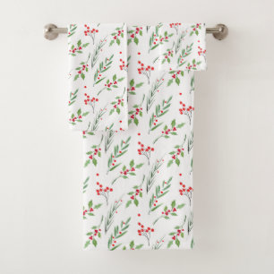 Christmas Mixed Botanical Pattern  Bath Towel Set