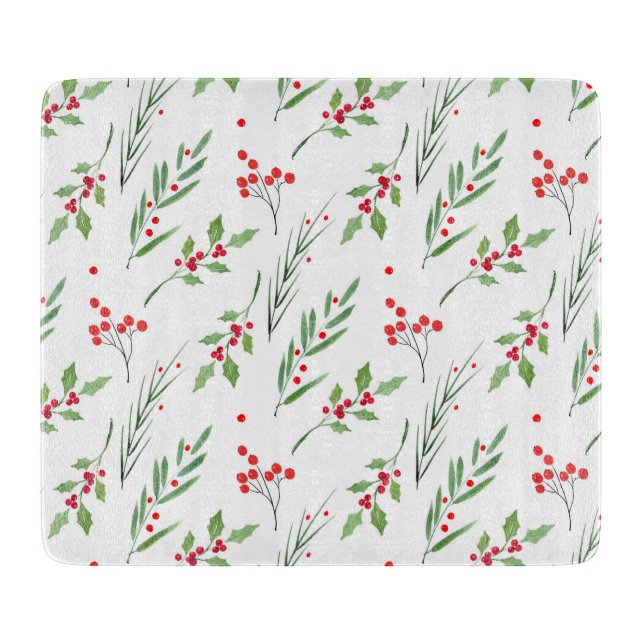 Christmas Mixed Botanical Pattern Cutting Board (Front)