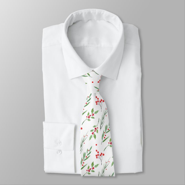 Christmas Mixed Botanical Pattern  Neck Tie (Tied)