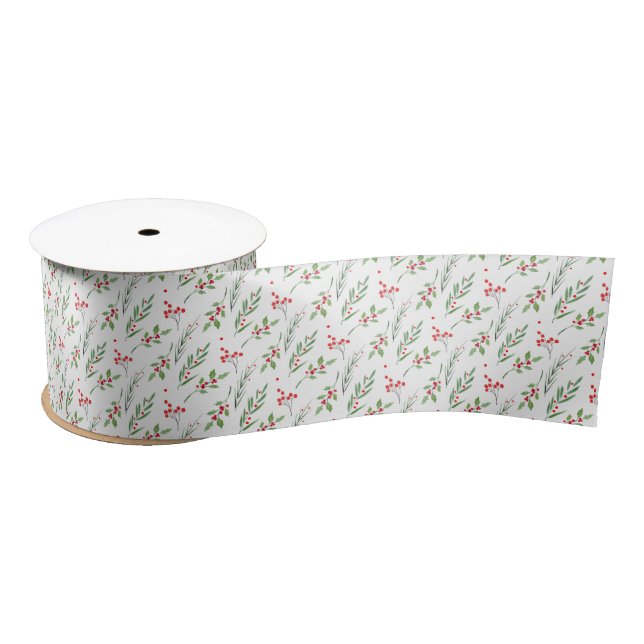Christmas Mixed Botanical Pattern   Satin Ribbon (Spool)