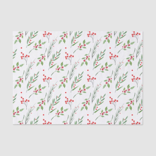 Christmas Mixed Botanical Pattern  Tissue Paper (Front)