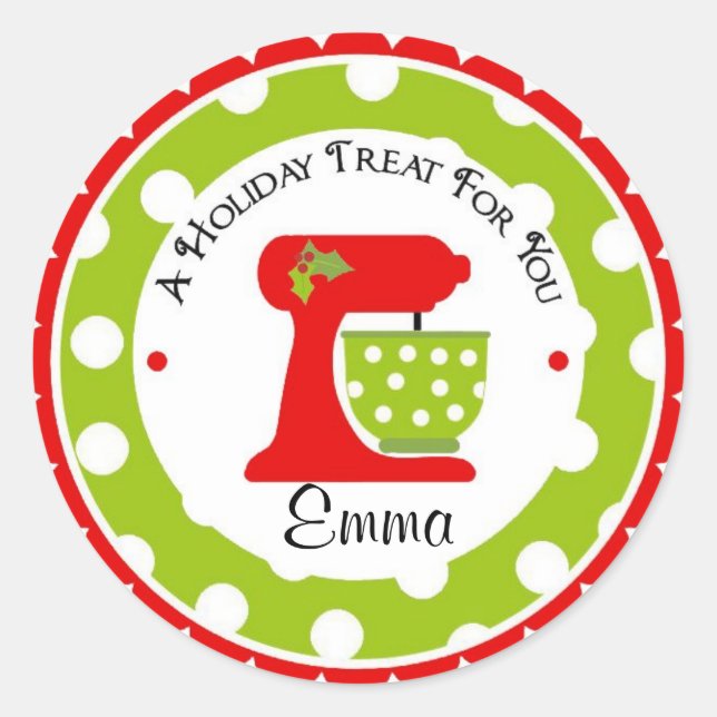 Christmas Mixing Bowl wit Polka Dots Classic Round Sticker (Front)