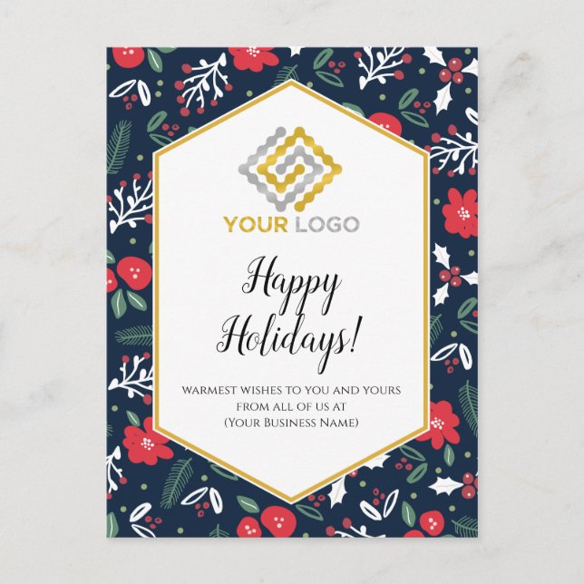 Christmas Mod Flowers Logo Business Postcard (Front)