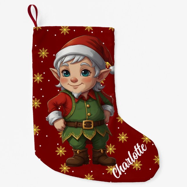 Christmas Mode Elf  Small Christmas Stocking (Front)