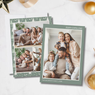 Christmas Modern 4 Family Photo Collage Sage Green Holiday Card
