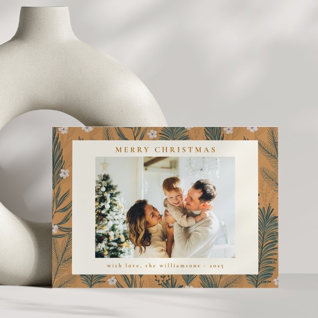 Christmas Modern Boho Botanical Greenery Two Photo Holiday Card (Creator Uploaded)