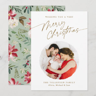 Christmas Modern Botanical Elegant Floral 1 Photo Holiday Card