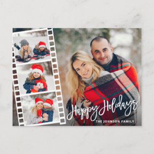 Christmas Modern Brush Script 4 PHOTO Greeting Postcard