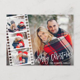 Christmas Modern Brush Script 4 PHOTO Greeting Postcard