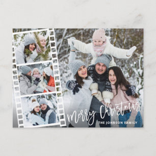 Christmas Modern Brush Script 4 PHOTO Greeting Postcard