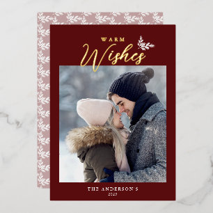 Christmas Modern Calligraphy Photo Red Gold Foil Holiday Card