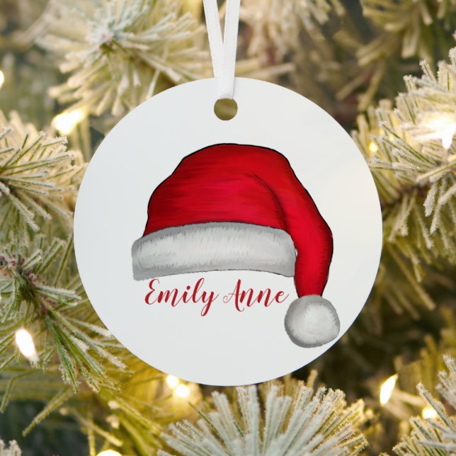 Christmas Modern Cute Red Santa Hat Whimsical Metal Tree Decoration (Insitu)