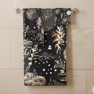 Christmas Modern Elegant Festive Black Bath Towel Set