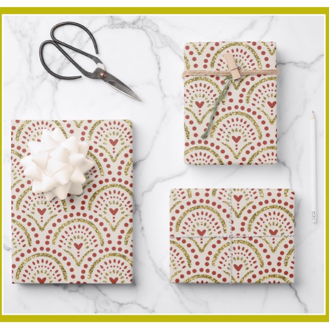 Christmas Modern Elegant Glitter Gold Trim  Wrapping Paper Sheet (Creator Uploaded)
