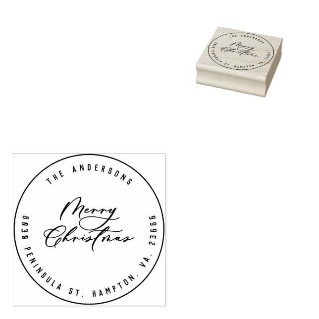 Christmas modern elegant minimal script unique rubber stamp (Stamped)