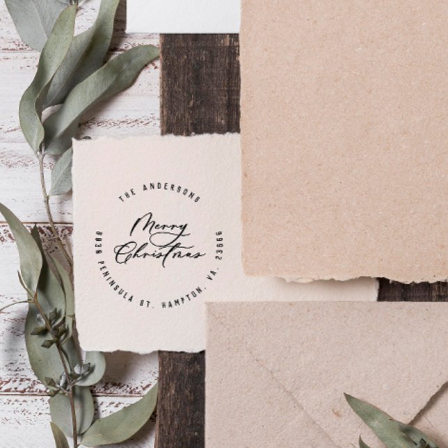 Christmas modern elegant minimal script unique rubber stamp (Creator Uploaded)